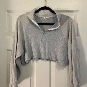 Gray Cropped Quarter-Zip Sweater